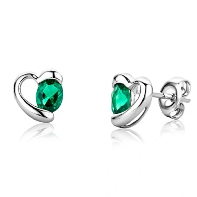 Abbildung von MIORE Schmuck, Ohrringe Damen, Ohrstecker Gold 375 9 Kt Weißgold, Damenohrringe mit Smaragd Stein, Herz Ohrringe, goldene Ohrschmuck
