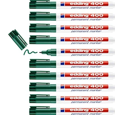 Abbildung von edding 400 Permanentmarker grün 10 Stifte feine Rundspitze 1 mm wasserfest, schnell trocknend wischfest für Karton, Kunststoff, Holz, Metall, Glas