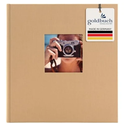 Abbildung von goldbuch 27 846 Fotoalbum mit Bildausschnitt, Bella Vista Aqua, Erinnerungsalbum im Format 30 x 31 cm, Foto Album 60 schwarze Seiten Pergamin Trennblättern, Fotobuch aus Leinen, Einband Hellblau