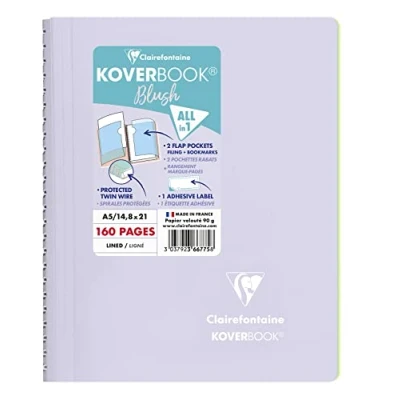 Abbildung von Clairefontaine 366775C Spiralblock Koverbook Blush, DIN A5, 14,8 x 21cm, 80 Blatt, liniert, 1 Stück, Lila / Grün