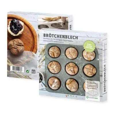 Abbildung von Wundermix Brötchenblech mit Antihaftbeschichtung Brötchen Backform für 9 Form rund Brötchenbackform Metall Back Zubehör selber backen