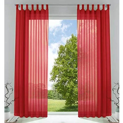 Abbildung von 2er Pack Gardinen Transparent Vorhang Set Wohnzimmer Voile Schlaufenschal mit Bleibandabschluß HxB 245x140 cm Rot, 61000CN