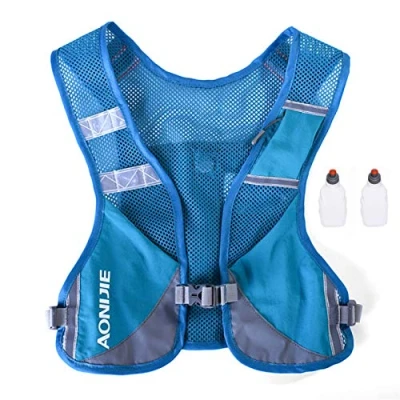 Abbildung von AONIJIE Ultraleicht Trinkrucksack Laufen Marathon Rucksack Getränketasche mit 2 Stück Trinkflaschen (Blau)