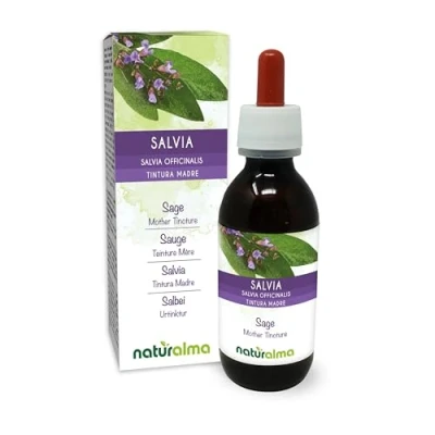 Abbildung von Salbei (Salvia officinalis) Blätter Alkoholfreier Urtinktur Naturalma Flüssig Extrakt Tropfen 120 ml Nahrungsergänzungsmittel Veganer