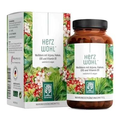 Abbildung von NATURTREU® Herzwohl Ganzheitlicher Herz Komplex * mit hochdosiertem Weißdorn, Arjuna &amp; Coenzym Q10 Natürliche Alternative zu herkömmlichen Venenkapseln