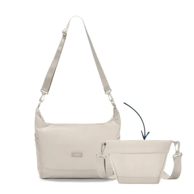 Abbildung von LARKSON Shopper Tasche Damen &amp; Herren Beige Olea Faltbare Schultertasche mit Reißverschluss Foldable Shopping Bag 14 Liter Faltbar zu Crossbody Leicht