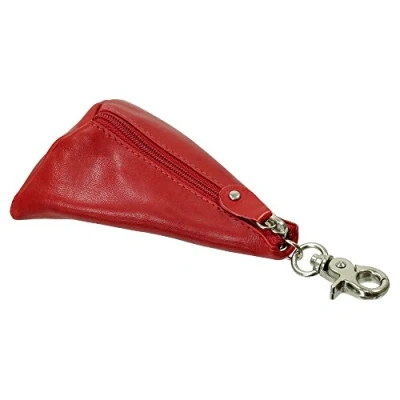 Abbildung von Branco Leder Schlüsseletui Mini Geldbörse Schlüsseltasche Schlüsselmappe Schlüsselanhänger mit Reißverschlussfach Minibörse Farbe Rot
