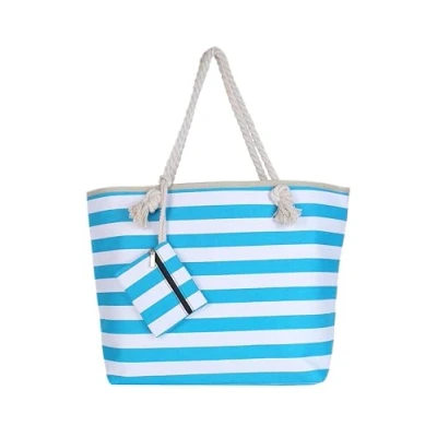 Abbildung von DonDon Strandtasche XXL Familie Badetasche Damen mit Reißverschluss Beach bag groß Streifen türkis weiß