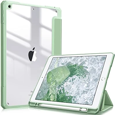 Abbildung von Fintie Hybrid Hülle für 10.2 Zoll iPad 9. Generation 2021/8. Gen 2020/7. 2019 mit Stifthalter Stoßfeste Schutzhülle transparenter Hartschale auf der Rückseite, Pastellgrün