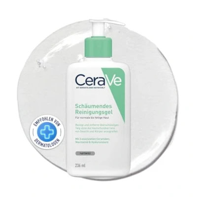 Abbildung von CeraVe Schäumendes Reinigungsgel, Sanftes Waschgel zum Entfernen von Verschmutzungen, Talg und Makeup, Feuchtigkeitsspendend, mit Niacinamid, Hyaluron Ceramiden, 236 ml