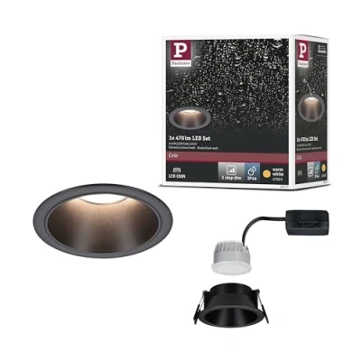 Abbildung von Paulmann 94871 LED Einbauleuchte 3 Step Dim Cole IP44 rund 88mm Coin 6W 470lm 230V 2700K Schwarz