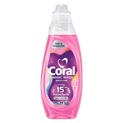 Abbildung von Coral Magic Wash Quick &amp; Care Waschmittel Color Protection Flüssigwaschmittel für 15 Minuten Kurzwäsche mit PRO S Technologie 21 WL