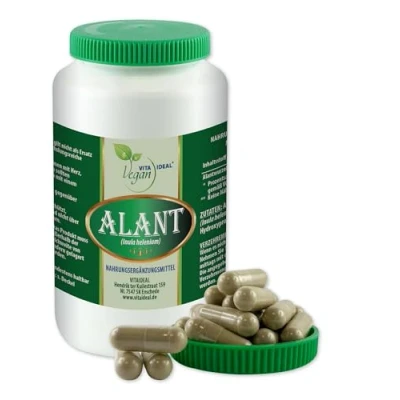 Abbildung von VITA IDEAL Vegan® ALANT Wurzel 360 KAPSELN Inula Helenium Tagesportion 780mg Alantwurzel reines Pulver. Pflanzlich, natürlich und ohne Zusatzstoffe