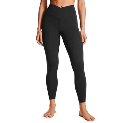 Abbildung von CRZ Yoga Damen Butterluxe Cross Waist Workout Leggings V High Waisted Bauchkontrolle Gym 64cm Schwarz 44