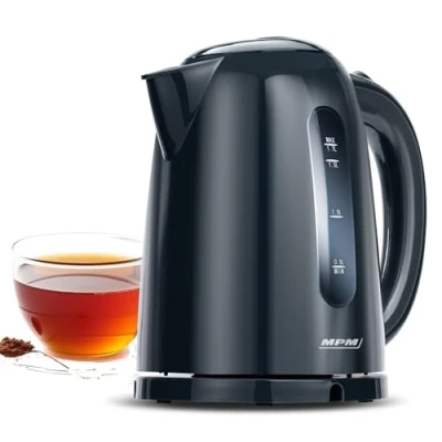 Abbildung von MPM MCZ 85/G1 Elektrischer Wasserkocher, Fassungsvermögen 1,7 Liter BPA frei, Kabellos 360 Drehbasis, Anti Kalkfilter, Automatische Abschaltung, Schwarz, 2200W