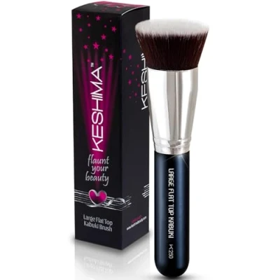 Abbildung von Keshima Kabuki Foundation Pinsel mit flacher Oberseite, Premium Make up für Flüssigkeit, Creme und Puder, Polier , Misch Gesichtspinsel, 4 cm Durchmesser oben