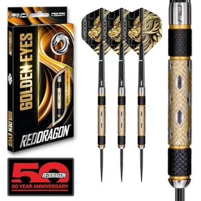 Abbildung von RED Dragon Golden Eye 22 Gramm Profi Dartpfeile Set mit Flights und Schäfte (Tungsten Steel Tip Darts Set)