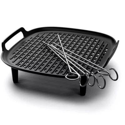 Abbildung von Philips Airfryer Zubehör Grillkit XXL, Antihaft Grillplatte, doppellagiges Kochen, mit 6 Spießen, spülmaschinenfest, Rezept App, schwarz (HD9959/00)