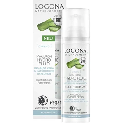 Abbildung von Hyaluron Serum von LOGONA Naturkosmetik mit hochkonzentrierter Bio Aloe Vera und Hyaluronsäure, Hydro Fluid spendet dem Gesicht intensive Feuchtigkeit, Natürliche &amp; Vegane Gesichtspflege, 30ml