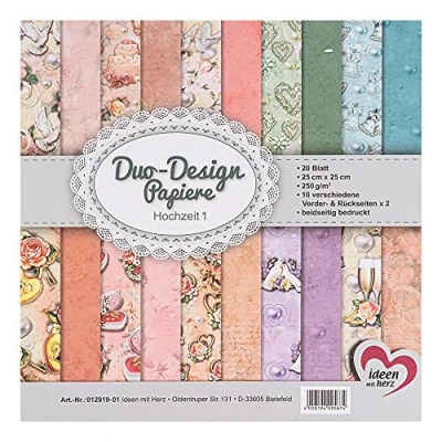 Abbildung von Ideen mit Herz Duo Design Papiere Block 20 Blatt Bastelpapier 25 x cm 250g/m² beidseitig bedruckt Designpapier, Motivpapier ideal für Scrapbooking, Basteln (Hochzeit 01)