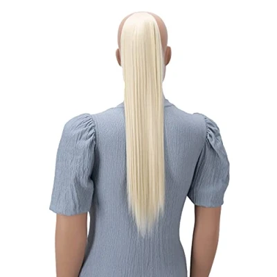 Abbildung von CAISHA 60cm Zopf mit 2 Bändern Pferdeschwanz Langhaar Extensions Haarverlängerung Haarteil Glatt Platinblond HC29