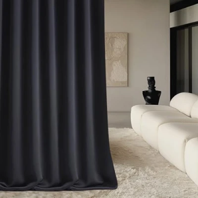 Abbildung von ROOM99 Vorhang mit Silberen Ösen Aura 140 x 240 cm Breite Höhe Schiebegardinen Modern Curtain Wohnzimmer Schlafzimmer Schwarz, 1 Stück