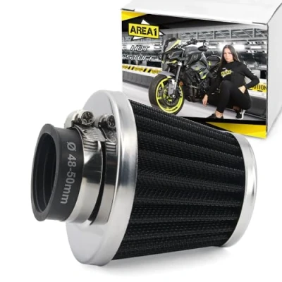 Abbildung von Area1 Universal Tuning Sport Luftfilter Filter, Anschluss 48 49 50 mm, Doppelschicht Stahl, Motorrad ATV Quad Roller