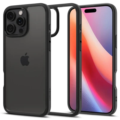 Abbildung von Apple iPhone 16 Pro Max Hülle Kunststoff Spigen Hard Case/Backcover Handyhülle Schwarz Shockproof/Stoßfest
