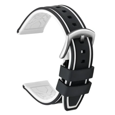Abbildung von ULLCHRO Unisex Kautschuk Armband mit Gebürstete Edelstahl Silber Schnalle 24mm Schwarz Weiß