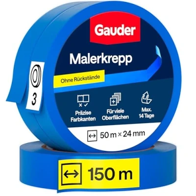 Abbildung von GAUDER Malerkrepp (24 mm x 50 m) 3x Kreppband für Malerarbeiten und Renovierungen Abklebeband zum Streichen, Lackieren, Renovieren