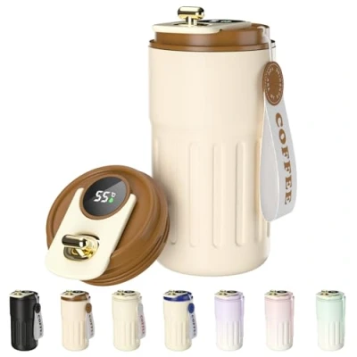 Abbildung von Homealexa Kaffeebecher to go Digitalanzeige Thermobecher Kaffee 410ml 316 Edelstahl Travel Coffee Mug Isolierter Vakuum auslaufsicher Termokaffeebecher mit Deckel für