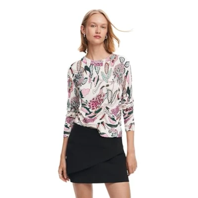 Abbildung von Desigual Round NECK AND Floral Details Sweatshirt, Damen, Größe: XXS, Beige