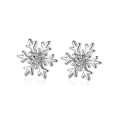 Abbildung von Ohrstecker aus 925er Sterlingsilber, mit Zirkonia, Winter Schneeflocke, Blume, zierliche Strasssteine, Modeschmuck für Frauen und Mädchen, Weihnachtsschmuck, Geschenke, Kristall, Zirkonia
