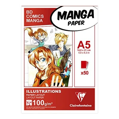 Abbildung von Clairefontaine 94041C Layoutblock (für Manga Comics, ideal für Illustrationen und Multitechniken, DIN A5, 14,8 x 21 cm, 50 Blatt, 100 g, geeignet Filzmarker mit Alkohol) weiß