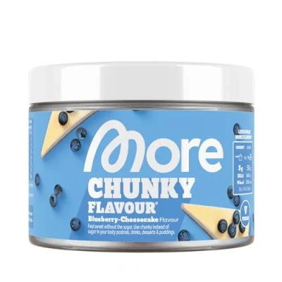Abbildung von MORE Chunky Flavour, Blueberry Cheesecake, 150 g, vegan, Geschmackspulver zum Süßen, ohne viel Zucker und Kalorien, mit Inulin Laktase, geprüfte Qualität made in Germany