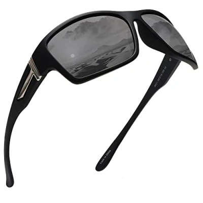 Abbildung von JIM HALO Polarisierte Sonnenbrille für Männer und Frauen, Wrap Around Sprot zum Radfahren Angeln Fahren Schwarz/Grau