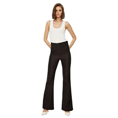 Abbildung von TRENDYOL Damen Schwarze Hohe Taille Spanische Hose Pants, Schwarz, 42 EU
