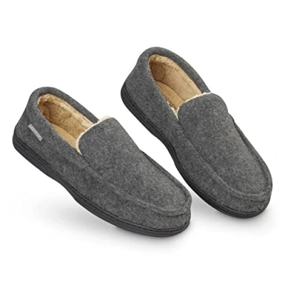 Abbildung von DUNLOP Hausschuhe Herren Mokassins mit Memory Foam und Fleece Futter, Rutschfeste Pantoffeln Gr. 41 46 (Dunkelgrau, 44 EU)