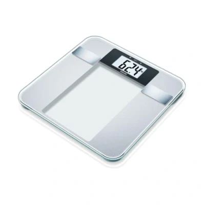 Abbildung von Beurer BG 13 Glas Diagnosewaage mit großer LCD Anzeige, misst Gewicht, Körperfett, Körperwasser, Muskelanteil und BMI