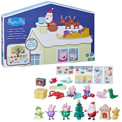 Abbildung von Peppa Pig Peppas Adventskalender mit 24 Überraschungsspielzeugen und Aufklebern, Kinderpielzeug