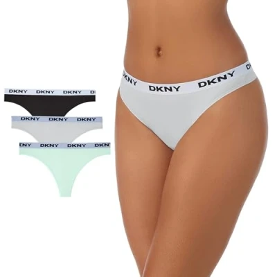 Abbildung von DKNY Damen Microfiber Contrast Logo Thong Tangahöschen, Schwarz/Aluminium/Frisch, XL