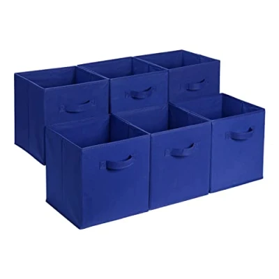 Abbildung von Amazon Basics zusammenklappbarer Aufbewahrungswürfel/Organizer aus Stoff mit Griffen, 33 cm x cm, Einfarbig Marineblau, 6 Stück