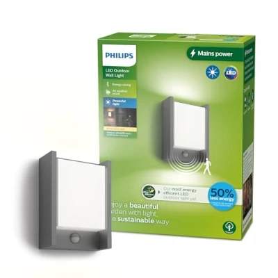 Abbildung von Philips Outdoor Ultra Efficient Arbour Wandleuchte 3,8W, Bewegungssensor, 2700 Kelvin, IP44 wetterfest, anthrazit