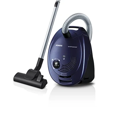 Abbildung von Siemens Staubsauger mit Beutel synchropower VS06A111, Bodenstaubsauger, Hygiene Filter, Bodendüse für Hartboden und Teppich, starke Saugleistung, langes Kabel, Fugendüse, 600 W, blau