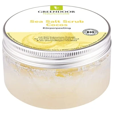 Abbildung von GREENDOOR Körperpeeling Meersalz Cocos, natürliches Salz Peeling ohne Mikroplastik mit Bio Kokos, 280g Duschpeeling Naturkosmetik, Body Scrub Damen, Körper Sauna