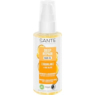 Abbildung von SANTE Naturkosmetik Deep Repair Haar Öl Squalan + Bio Olive, veganes Haarpflegeöl für intensiv gepflegtes und seidig geschmeidiges Haar, repariert regeneriert strapaziertes 75 ml