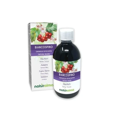 Abbildung von Weißdorn (Crataegus oxyacantha) Blüten und Blätter Alkoholfreier Urtinktur Naturalma Flüssig Extrakt Tropfen 500 ml Nahrungsergänzungsmittel Veganer
