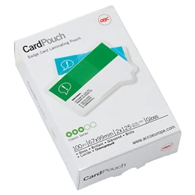 Abbildung von GBC Laminierfolien Kleinformat 67 x 99 mm, 125 mic, Ideal für Ausweise und Namensschilder, Robuste Laminiertaschen im 100er Pack, Glänzend, Transparent, 3743177