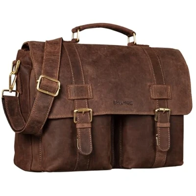 Abbildung von STILORD &#039;Zeus&#039; Große Leder Aktentasche Vintage Lehrertasche Businesstasche 15,6 Zoll Laptoptasche XL Umhängetasche Herren Damen Echtleder aufsteckbar, Farbe:veleta braun