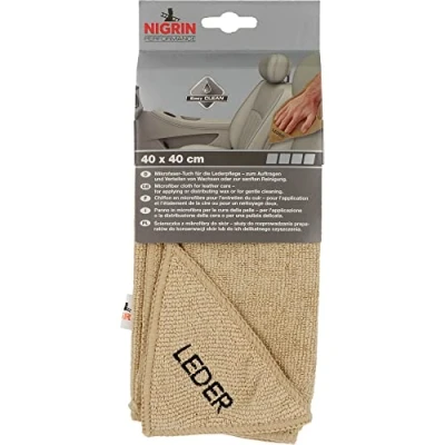 Abbildung von NIGRIN Mikrofaser Tuch Leder, schonende Reinigung und Pflege, extrem weich garantiert fusselfrei, Auto Microfasertuch Lederpflege, 40x40 cm